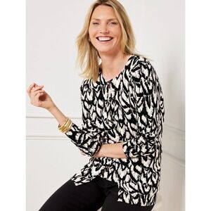 NWT Talbots‎ Womens XL Charming Cardigan Gathered Feathers Print Button